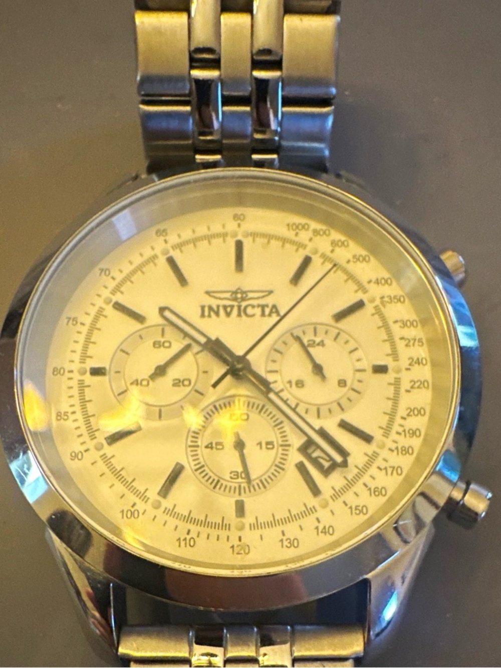 Invicta Men's Silver Stainless Steel Chronograph Watch with Cream Dial